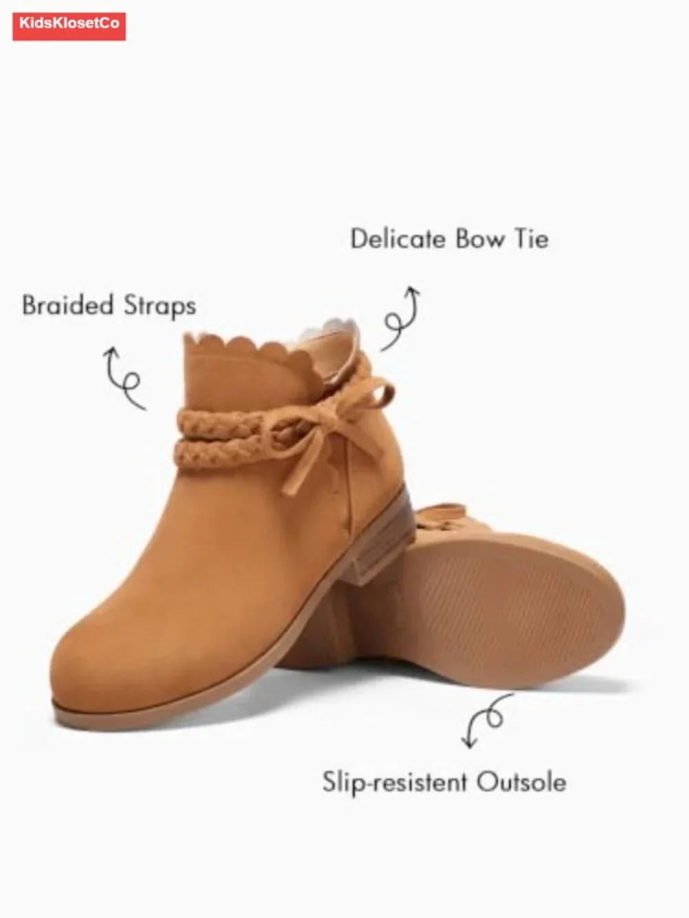 Girls Bow Ankle Boots Faux Suede Zip Booties Braided Strap Dress Shoes
